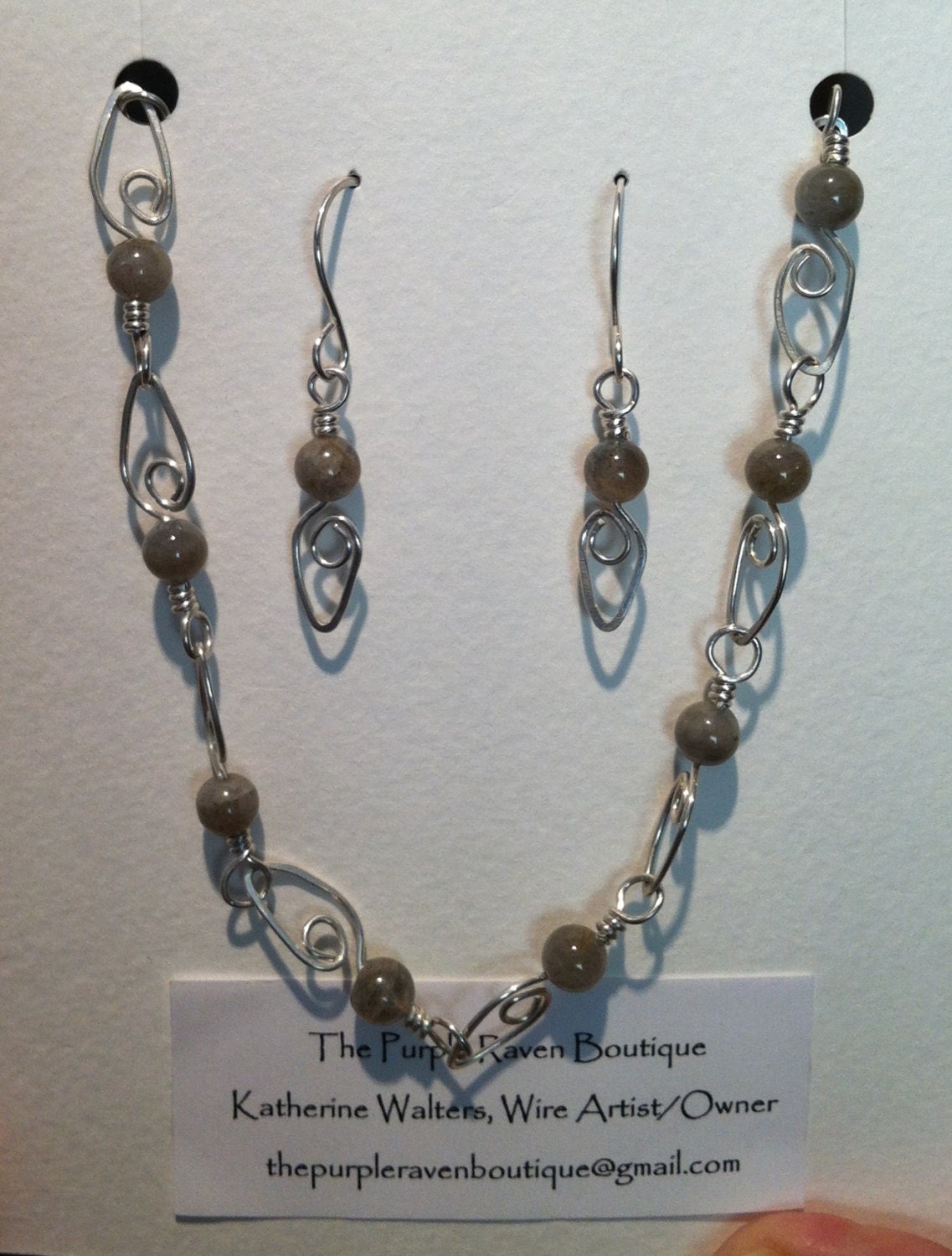 Labradorite Leaf Necklace and Earrings