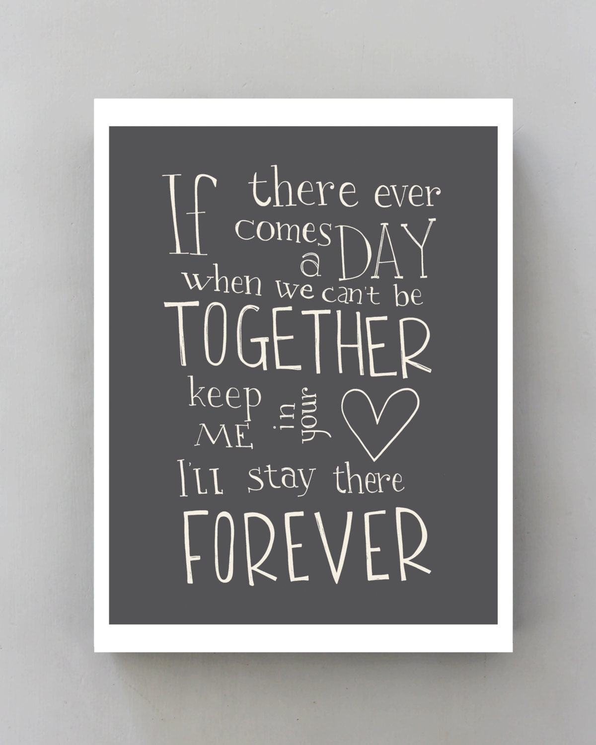 Together Forever... Disney quote poster Winnie the Pooh inspirational giclee art, typographic print gray 8x10