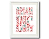 Dream Big Art Print With Flowers for Nursery, Kids Room. Home Decor-8x10-Red, Pink, Teal, White - Leaves, Text, Typography, Words