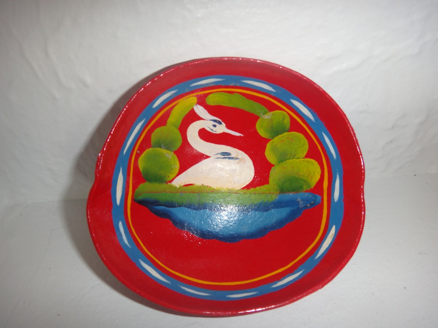 Vintage Wooden Decorated Large Bowl