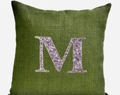 Customized Sequin Monogram decorative pillow- Sequin Throw pillows - Burlap pillow cover - Cushion cover 16X16 - St Patrick Easter Gift