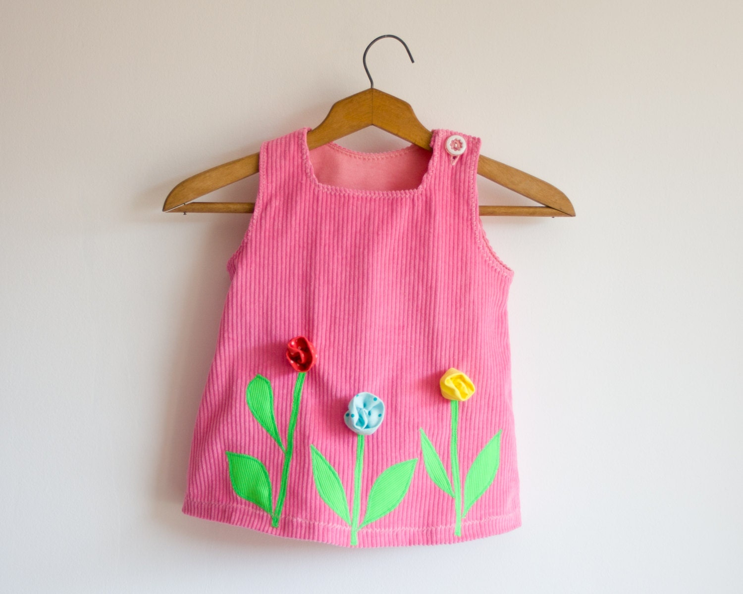 Girls Pink Dress, Pinafore Dress 3T, Kids Spring Outfit, Colorful Flowers