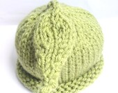 Knitted newborn baby hat - unisex leaf hat - tender shoots spring green - photo prop shoot - woodland elf - vegan