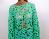 BELL SLEEVE crochet lace top /  angel sleeves / boho hippie TUNIC top / vintage inspired 70s style / available in white green ivory black