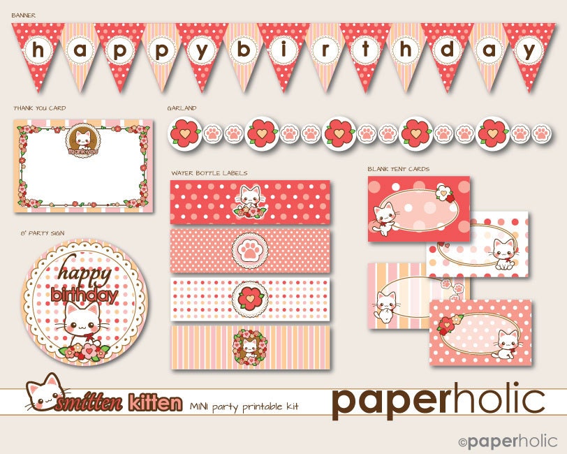 White Kitten Little Party Kit - INSTANT DOWNLOAD - Printable Decoration by Paperholic - great for birthdays and showers Il_170x135