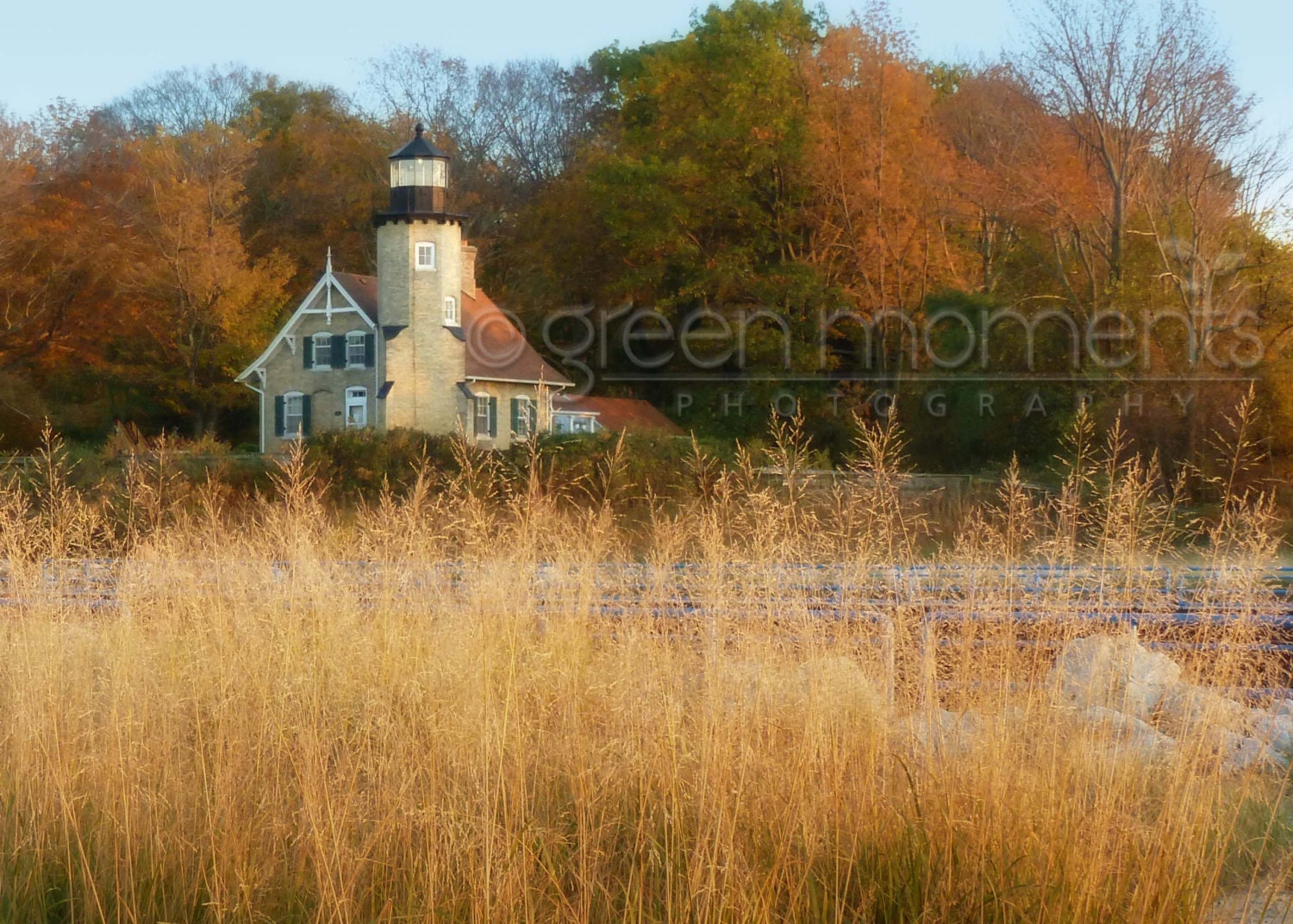 Photograph of lighthouse at White Lake, Michigan at dusk (5" x 7")