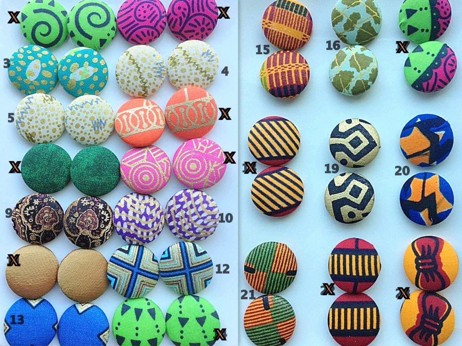 African Fabric Covered Earrings - Sold Per Pair
