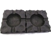 1970s Two rustic wood ashtrays, Spain, handmade, very dark brown / black, country, W 14.5 cm / 5.7 in