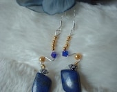 Lapis and Swarovsky Crystal earring, wirewrap, wire wrap, wirewrapped