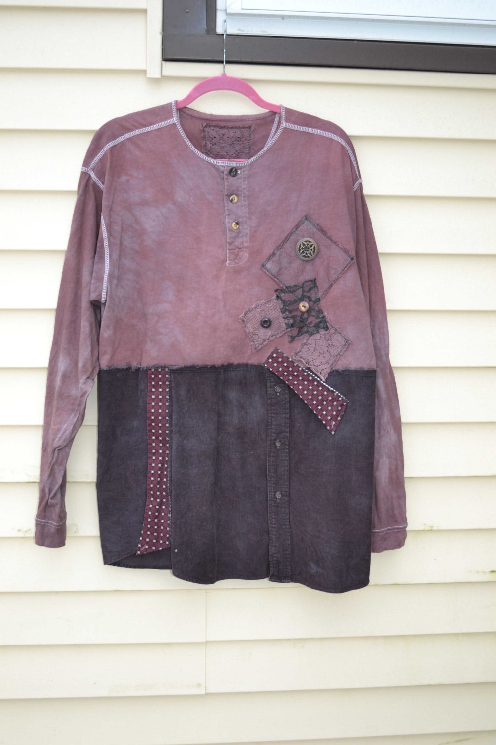 Tunic Top Shirt Blouse  / Grey Tag- Chocolate Dance / Hand-dyed / Shirt / XLarge / One of a kind by SemX
