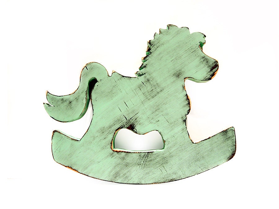 Rocking Horse Mint Nursery Kids Decor Pine Wood Sign Wall Decor Rustic Americana Country Chic Photo Prop