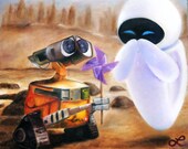 Original Oil Painting - Disney Pixar's "Wall-E and Eve" - Love Story - Robots with Emotions - Robots in Love