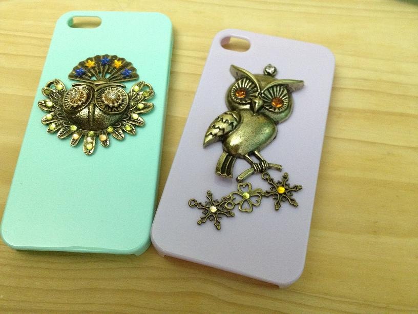 rhinestone owl egypt crown snow flower Samsung S3 Galaxy Note iPhone 4 4s 5 handmade punk Hard phone  case cellphone birthday gift