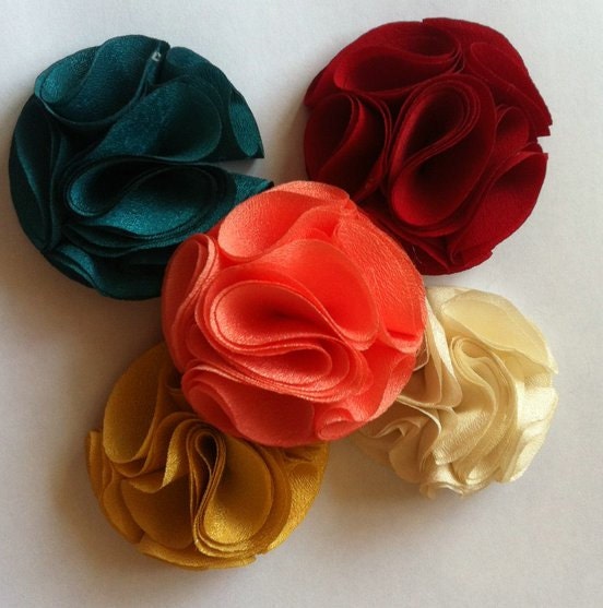 3  RED Fabric Rose Puff Flowers Appliques, Hair Accessories, Headband, 5.5 cm, 2.25" Low International Shipping