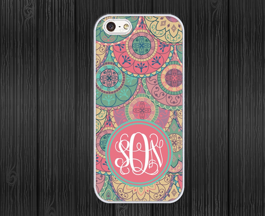 iphone 5 Case - Monogram iphone5 Case - hard plastic or silicone rubber - abstract indian pattern