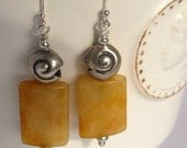 Yellow Jade Earrings, Gemstone Jewelry, Wire Wrapped Earrings, Sterling Silver Dangle Handmade Earrings, Summer Fashion