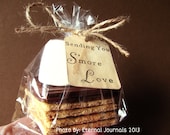 100 Hand Stamped Tags. Hand Stained. SENDING YOU S'more Love. Smores. Smore. DIY Wedding. Wedding Tags. Vintage Wedding. Wedding Favors.