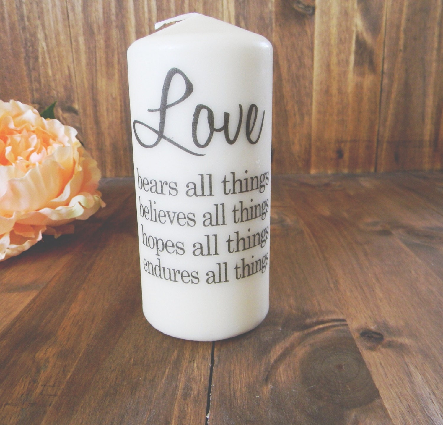 Love Bears All 6 Inch Pillar Unity Candle, Vows, Wedding, Couple, House warming gift, home