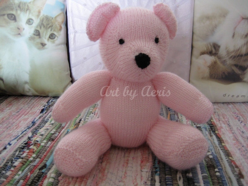 Friendly Classic Pink Teddy Bear Soft Hand Knit Doll & Toy