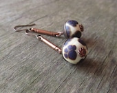 Lampwork earrings - copper earrings - cat paw prints - cat earrings - brown - dangle - europeanstreetteam
