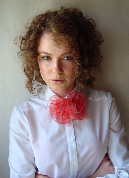 Simple Blush Pink Organza Handmade Flower Rose Brooch / Hair Clip / Romantic Wedding Accessory