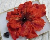 Felted flower brooch. Fashion. Wet felting. Handmade.Red flower. Wool brooch. Felt