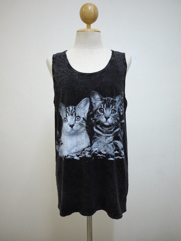 Cute Kittys : Pretty Cats Animal T-shirt Tank top Tunic Unisex Shirt Vest Women Sleeveless men Singlet Bleach Black T-Shirt