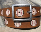 Hand Painted Tooled Leather Belt - Sports - Baseball, Golf, Basketball, Bowling - Your choice of buckle - Antique Nickel or Antique Brass