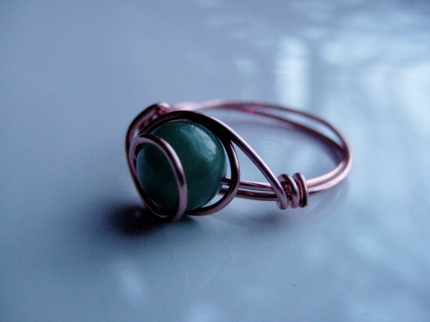Green Aventurine Copper Wire Wrap Ring, Heart Chakra, Reiki Jewelry , Propserity Stone, Valentines Gift Idea