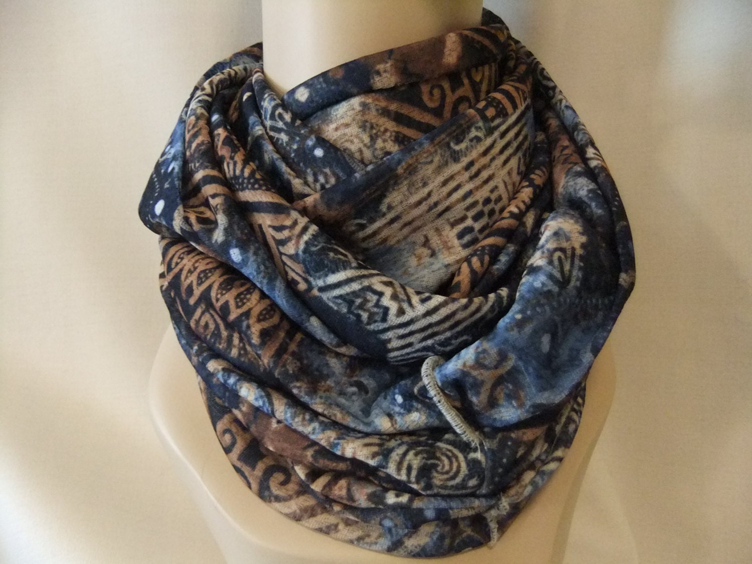 Infinity Scarf Handmade Soft Light Acrylic Fabric Blend Blue Beige Navy Circle Loop Scarf Accessory Spring Summer Fall Winter