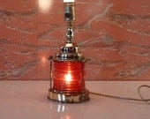 Vintage Red Glass Lantern Nautical 3 Way Table Lamp--FREE SHIPPING