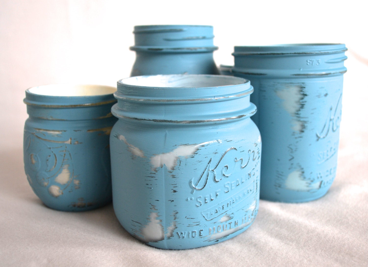 Set of 5 Hand Painted Turquoise Mason Jars