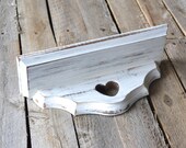 Small Vintage Distressed White Shabby Chic Shelf with Heart Cutout