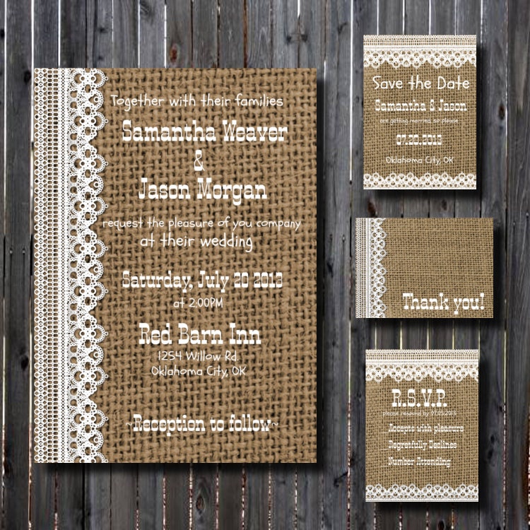 Printable Wedding Invitation Suite- Burlap and Lace-Rustic-South Western-Wedding