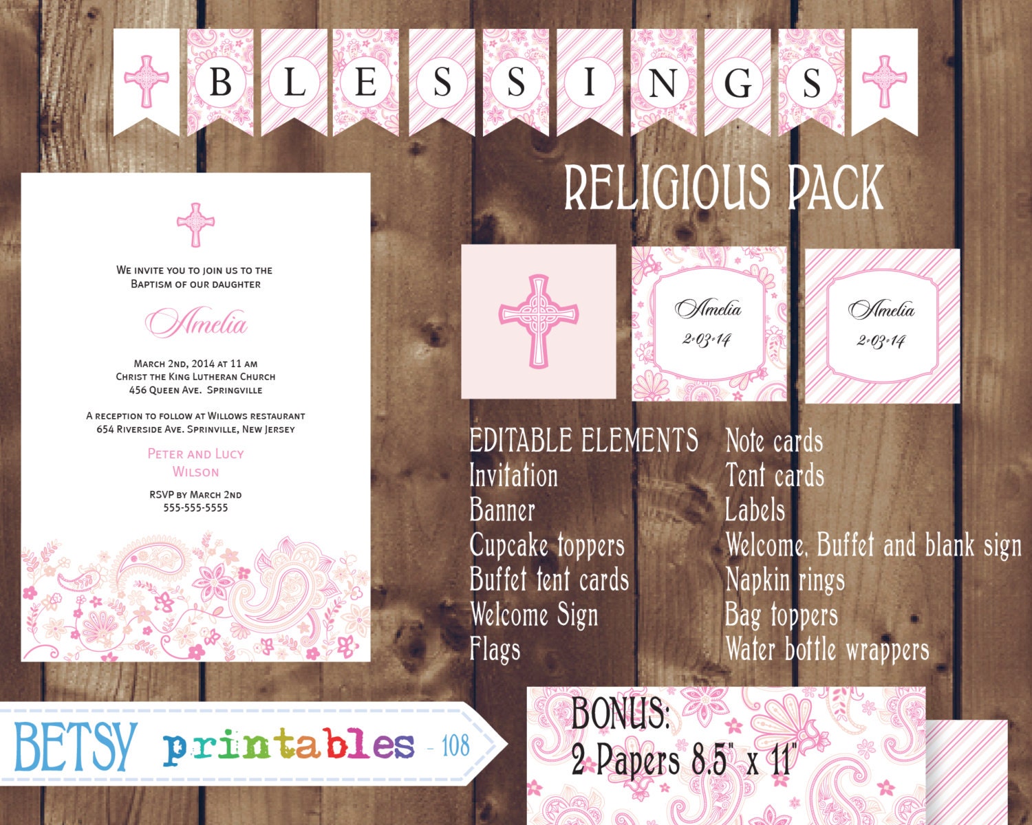Religious celebration Kit, Baptism, Christening, First Communion, Confirmation DIY Editable - INSTANT DOWNLOAD 108