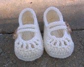 100% Cotton Crochet Organic Baby 2 Strap Mary Janes with Flower Buttons YOU CHOOSE size and color