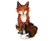 Fox - 5 x 7 inch print of original artwork - created using Indian Inks - Red