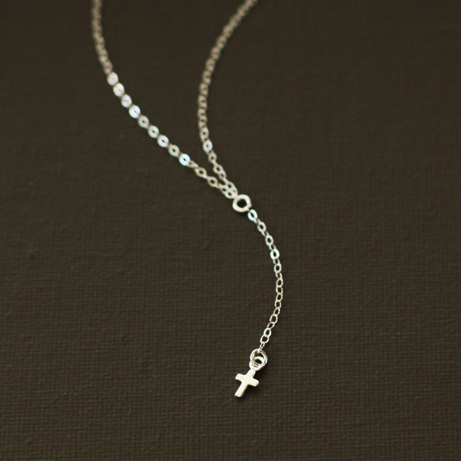 Delicate Rosary Necklace with Tiny Cross Charm - Sterling Silver