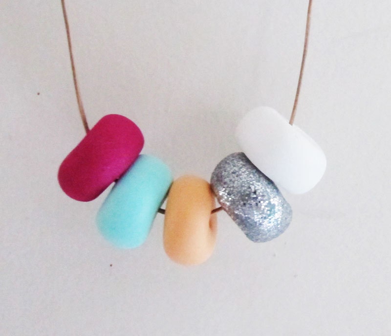 Handmade Bright Neon Twiggy Necklace In Fuchsia Pink, Mint Green Blue, Peach Orange, Glitter Silver and Fresh White. Bright and Colourful