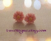 Pink Daisy Flower Stud Earrings on Silver Plated Posts