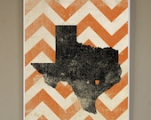Texas Silhouette on Chevron Background: 11X17 Art Print, With Heart Studios - Nursery, Gift, Poster, Vintage