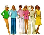 1970s Wide Leg Pants McCalls 5589 Vintage Sewing Pattern Bust 40-42 UNCUT Beach Cover Up Stretch Tops Sewing Pattern
