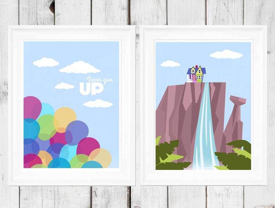 Disney Pixar Up - SET OF TWO - Balloons Paradise Falls - A4 Modern Film Children Kids Nursery Art Print