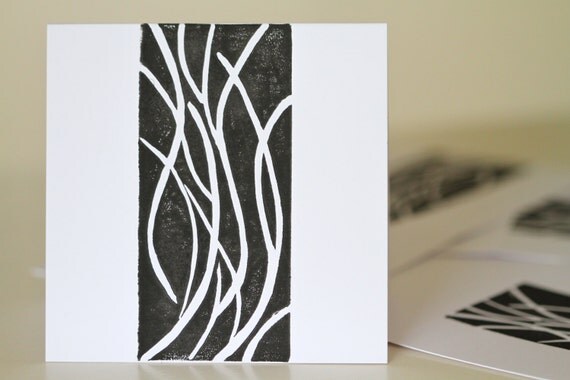 Buy gift tags and printable cards - Lino Print Cards, Set of 4 Gift Tags, Black Curves, Hand Printed Original Art, Gift Enclosure, Mini Thank You Note Cards