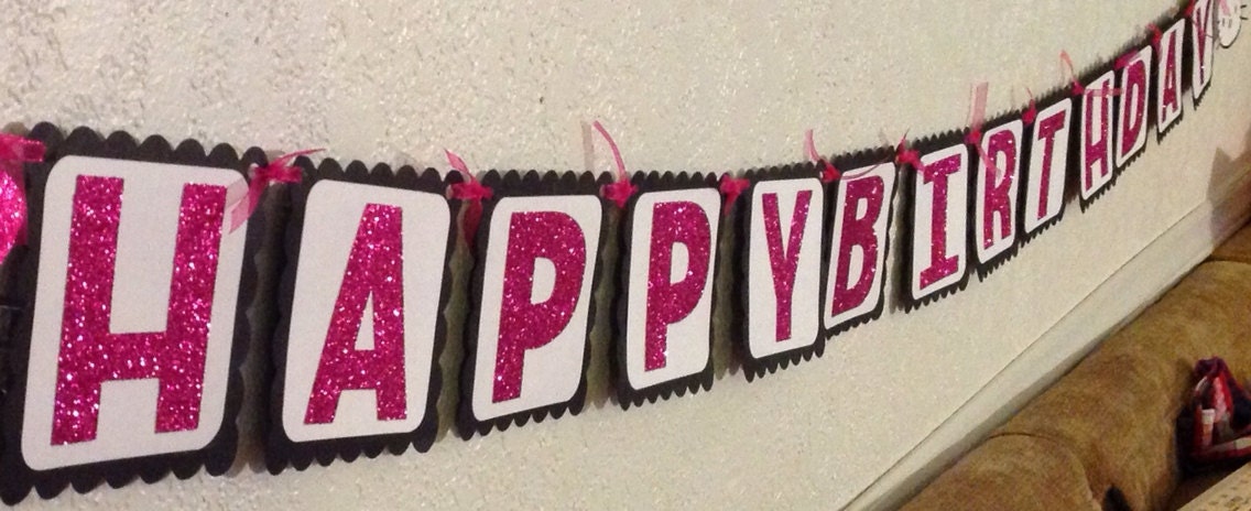 Happy Birthday Banner in Hot Pink and Black Il_170x135