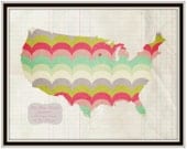 This is a 8x10 personalized multi colored United States map print.