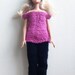 Barbie Doll Clothes Knitted Lot Pink SIlk Top and Black Trousers