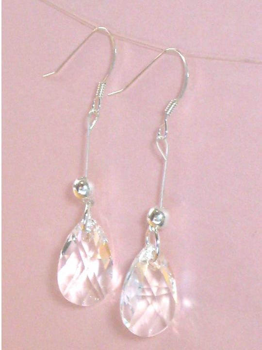 New Swarovski Teardrop Clear Crystal Beads 925 Sterling Silver Dangle Earrings Jewelry