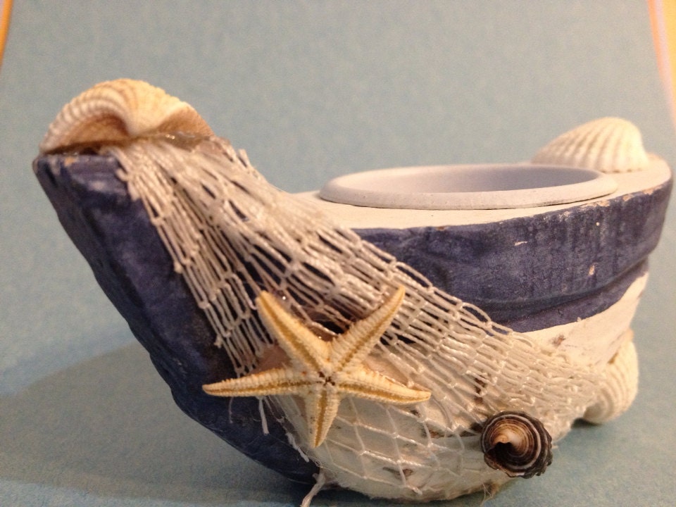 Nautical Candle Boat with Net and Seashells