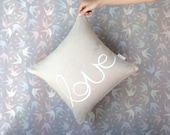 100% Linen cushion cover / pillow cover / love cushion  - 40x40cm linen with hand printed LOVE design, nursery, children, baby,